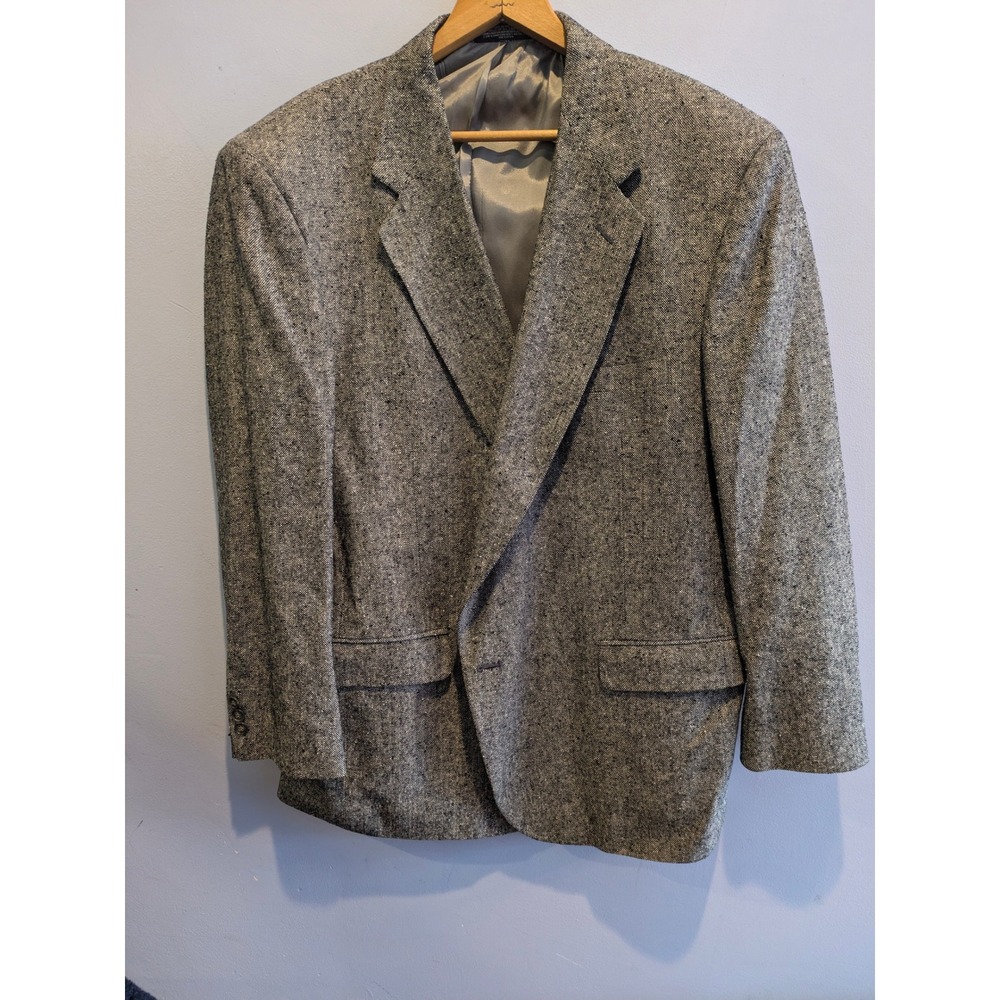 Towncraft Mens Matka Silk Sport Coat Blazer Gray Black Houndstooth Textured 46 L - Picture 2 of 7